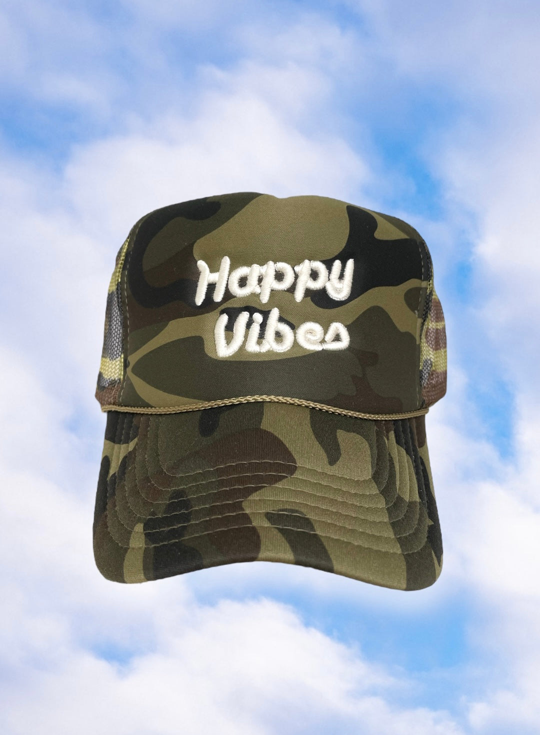 HAPPY VIBES Trucker Hat (SEE- Multiple Color Variations- look through Photos and choose your color)