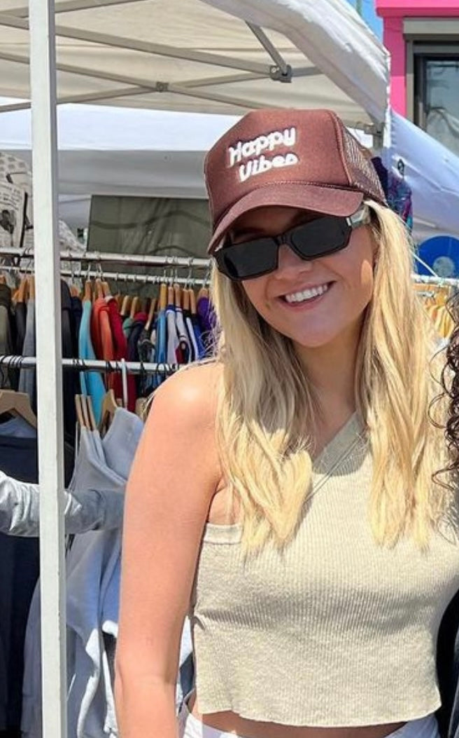 HAPPY VIBES Trucker Hat (SEE- Multiple Color Variations- look through Photos and choose your color)