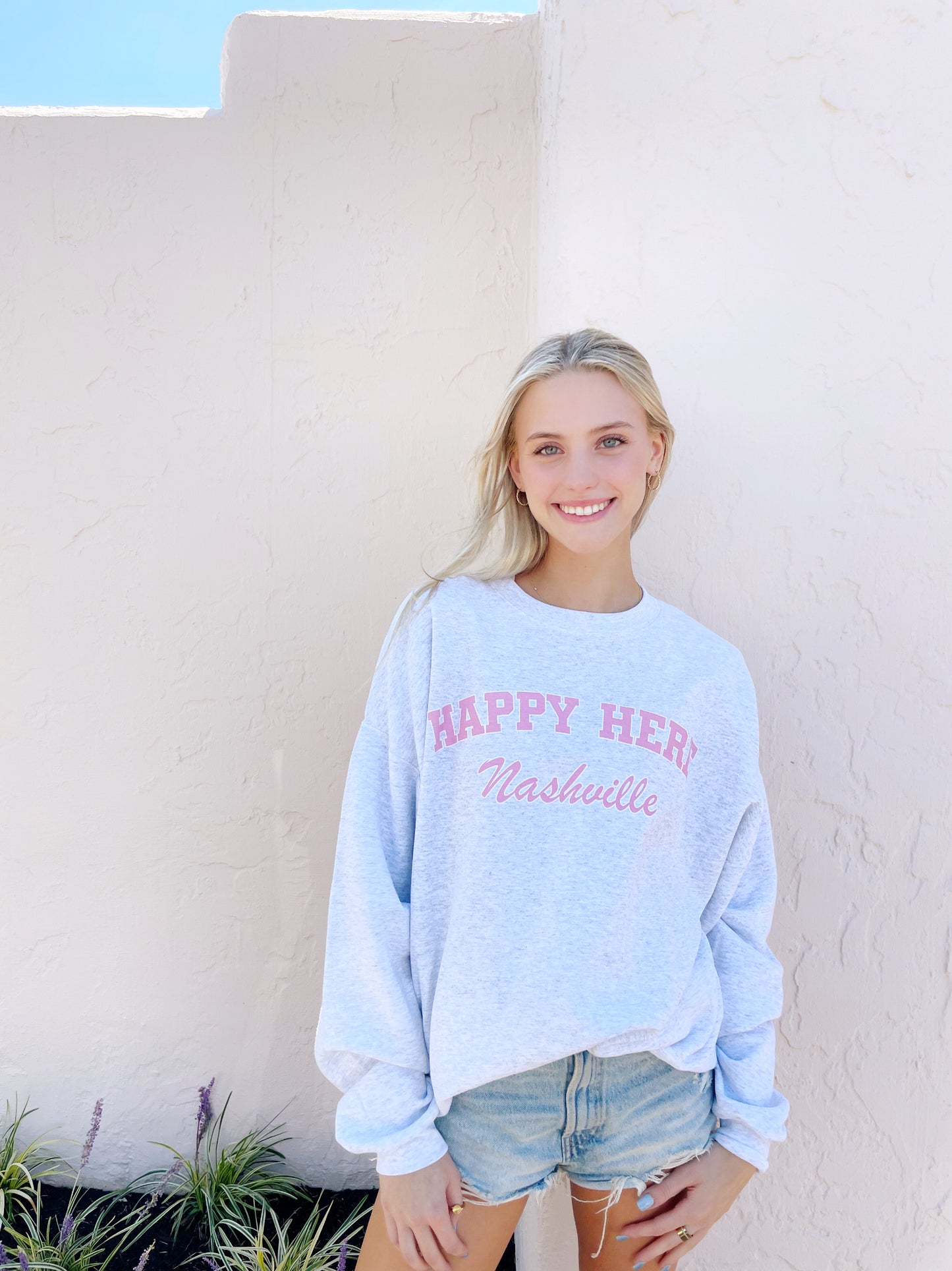 HAPPY HERE Nashville (BarbieCore Pink) Crew Sweatshirt