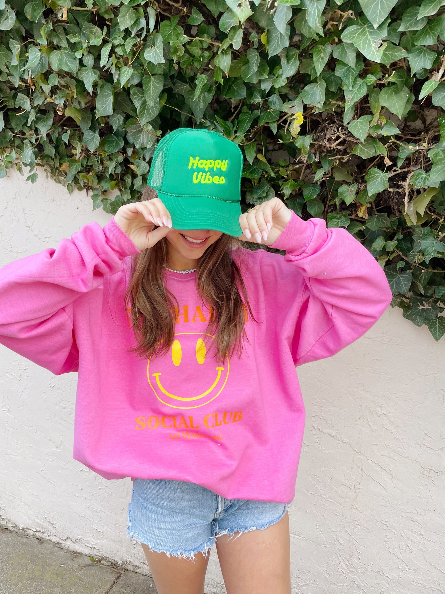 HAPPY VIBES Trucker Hat (SEE- Multiple Color Variations- look through Photos and choose your color)