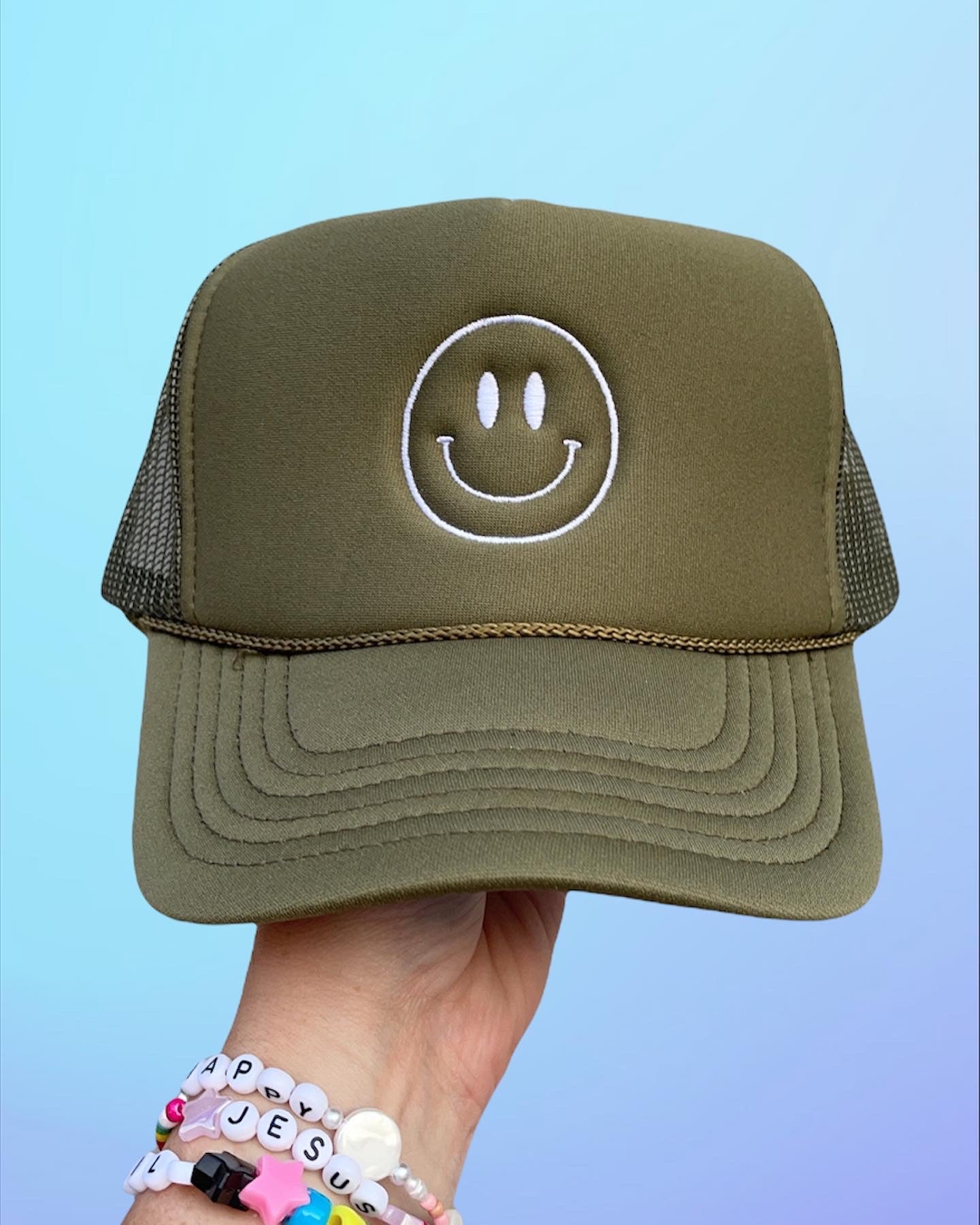 Smiley Face HAPPY Trucker Hat (Multiple Color Variations)
