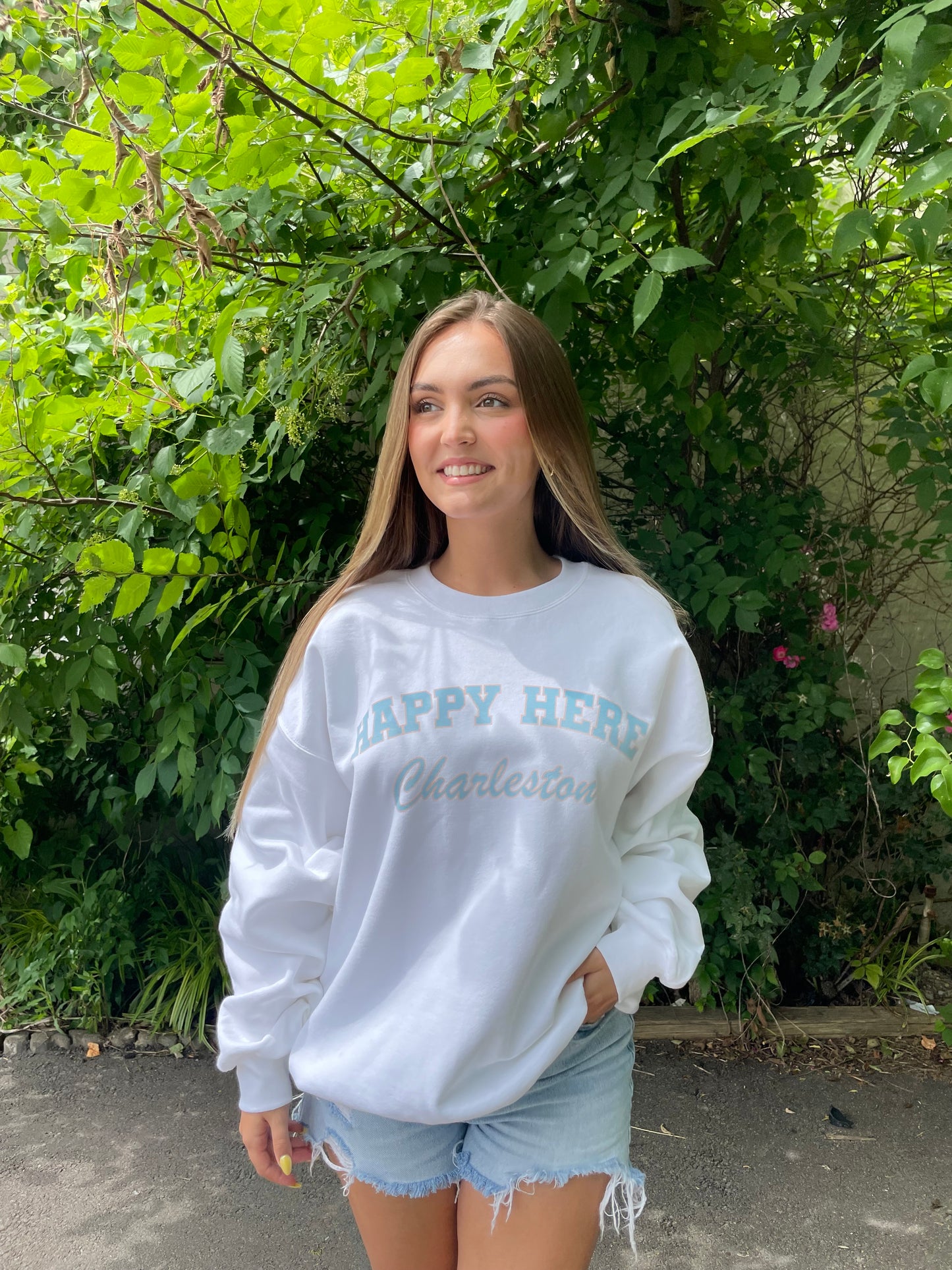 HAPPY HERE Charleston Crew Sweatshirt (Allow 2 weeks to Ship) AS SEEN ON KELSEA BALLERINI 🩵