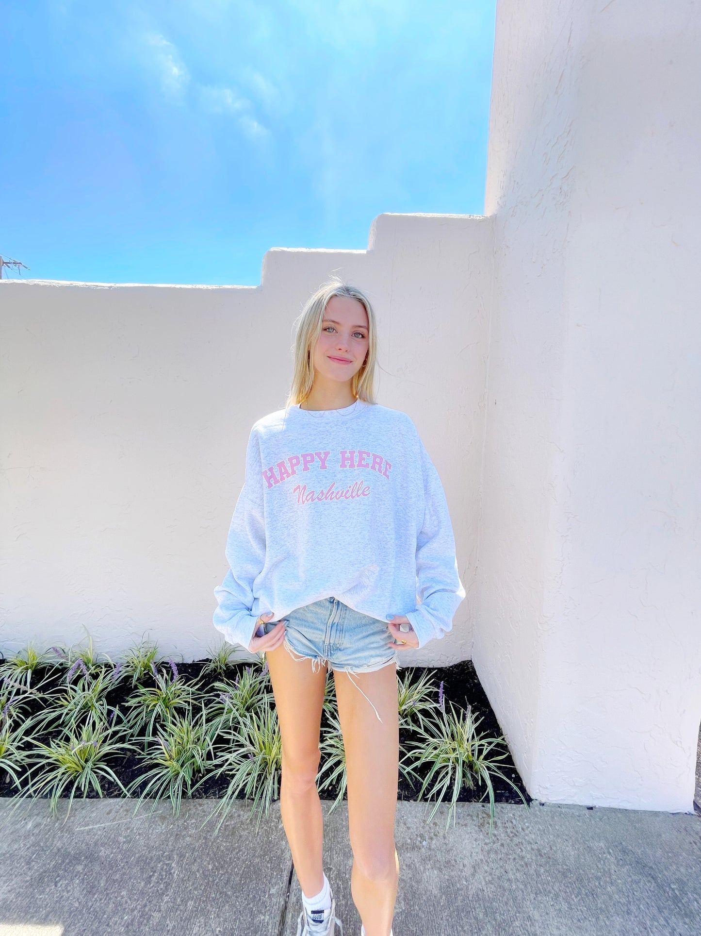 HAPPY HERE Nashville (BarbieCore Pink) Crew Sweatshirt