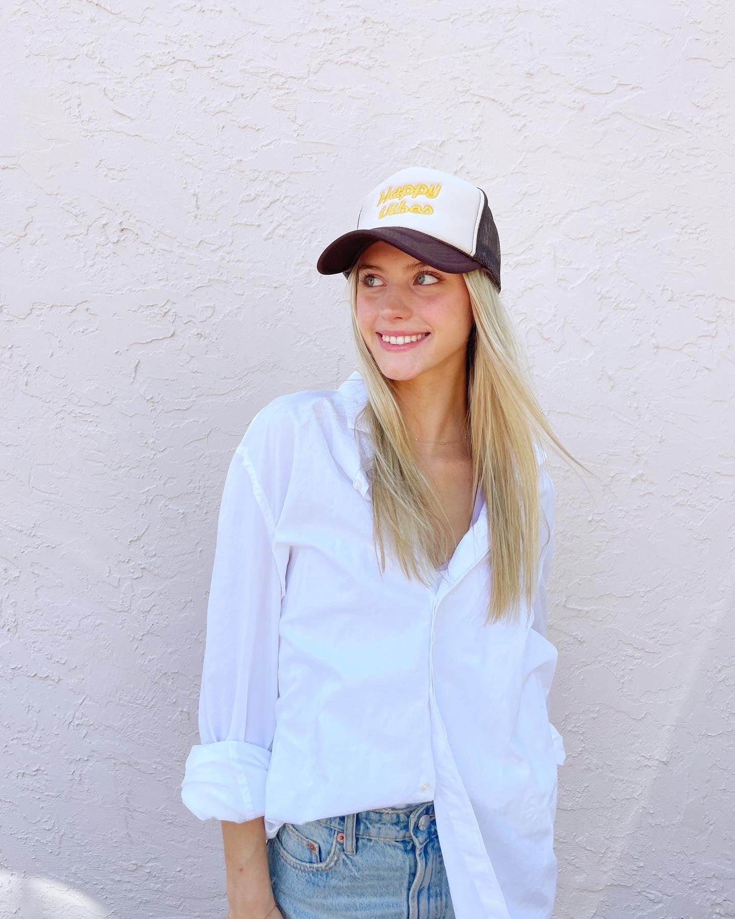 HAPPY VIBES Trucker Hat (SEE- Multiple Color Variations- look through Photos and choose your color)