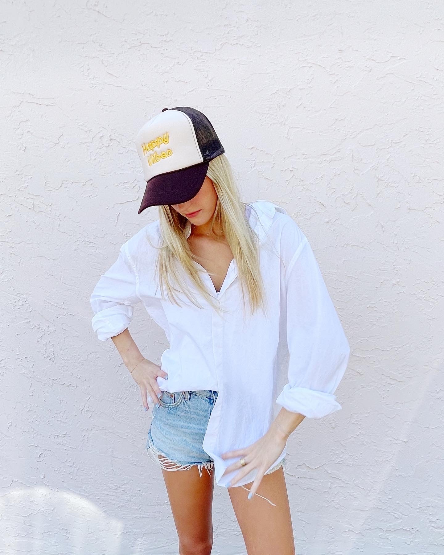 HAPPY VIBES Trucker Hat (SEE- Multiple Color Variations- look through Photos and choose your color)