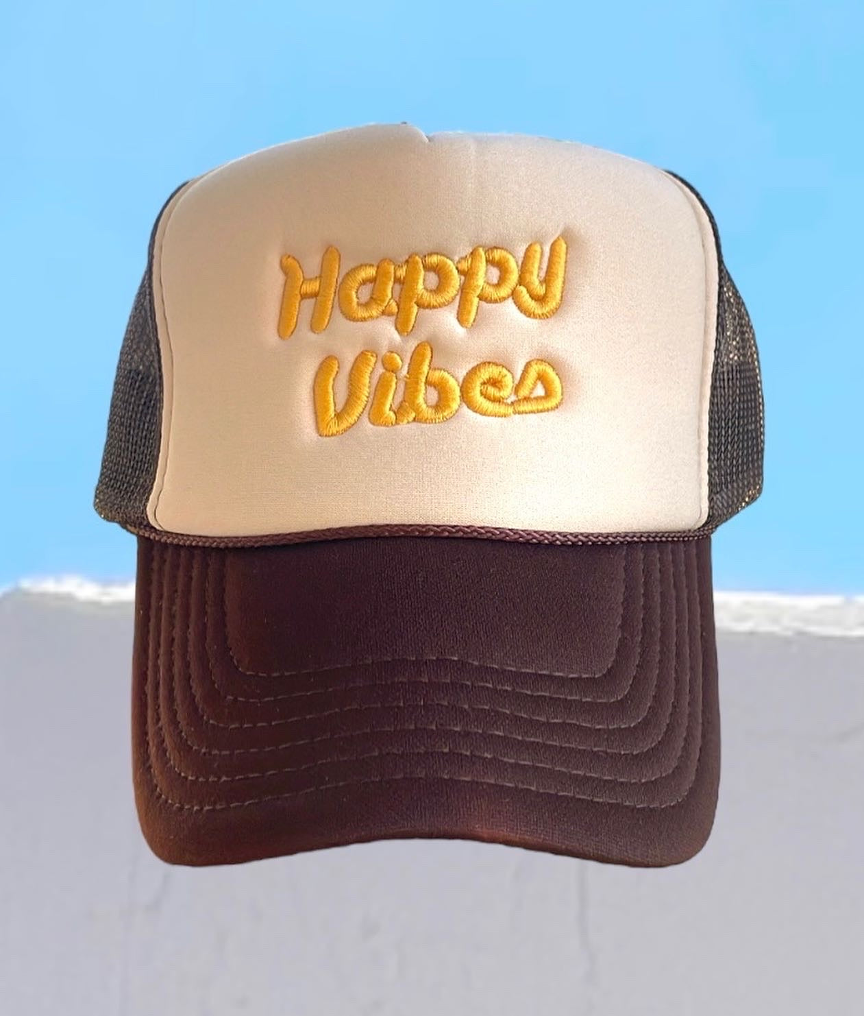 HAPPY VIBES Trucker Hat (SEE- Multiple Color Variations- look through Photos and choose your color)