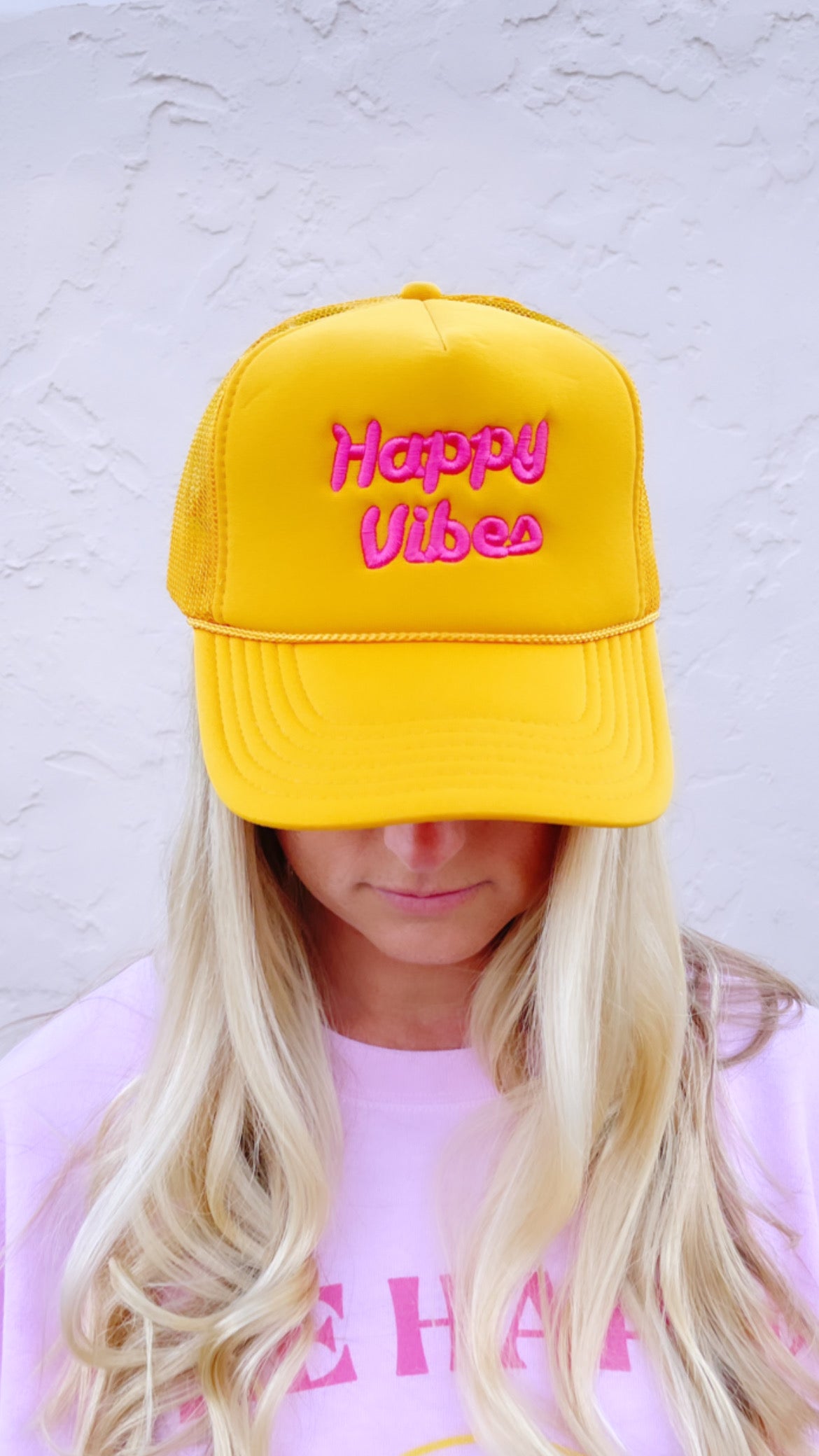 HAPPY VIBES Trucker Hat (SEE- Multiple Color Variations- look through Photos and choose your color)