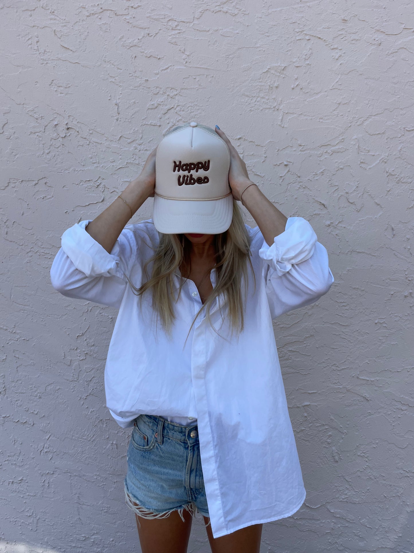 HAPPY VIBES Trucker Hat (SEE- Multiple Color Variations- look through Photos and choose your color)