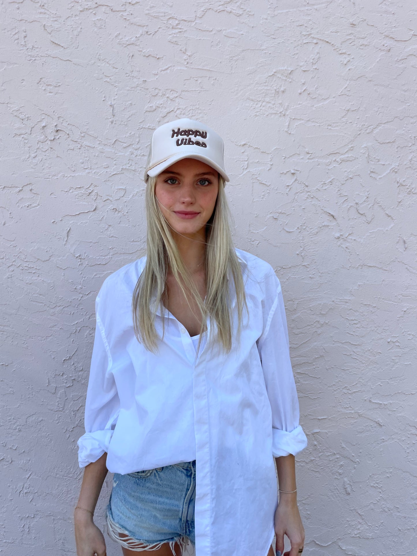 HAPPY VIBES Trucker Hat (SEE- Multiple Color Variations- look through Photos and choose your color)