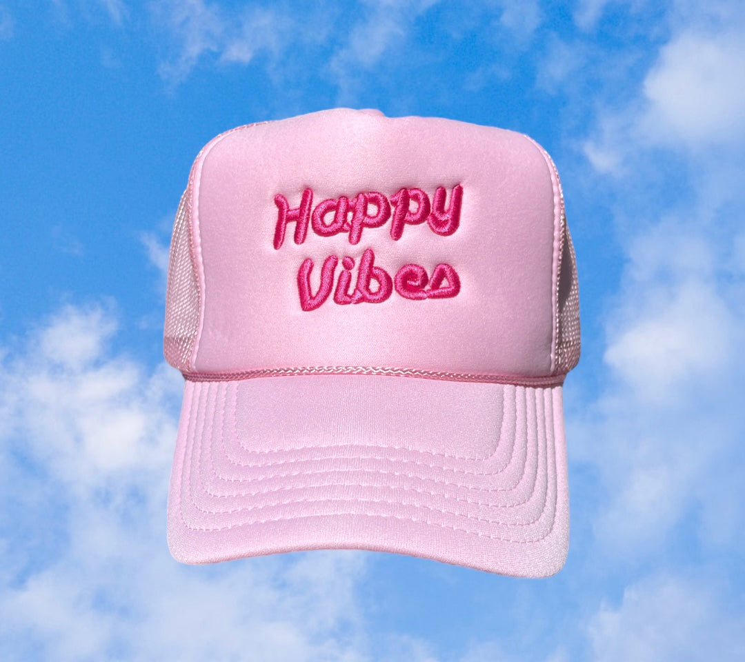 HAPPY VIBES Trucker Hat (SEE- Multiple Color Variations- look through Photos and choose your color)