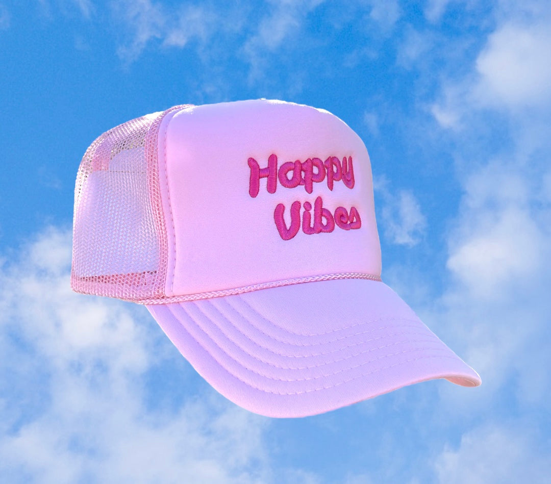 HAPPY VIBES Trucker Hat (SEE- Multiple Color Variations- look through Photos and choose your color)