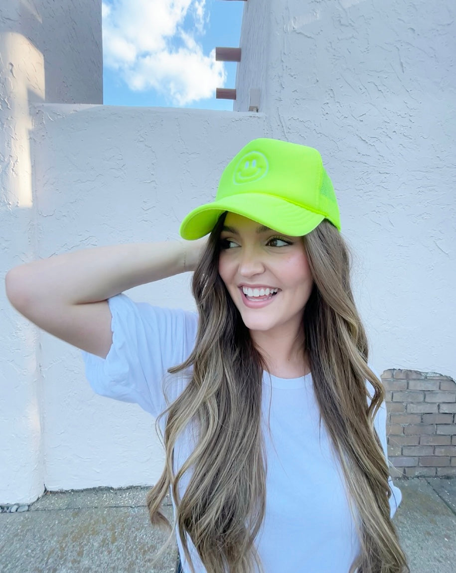 Smiley Face HAPPY Trucker Hat (Multiple Color Variations)
