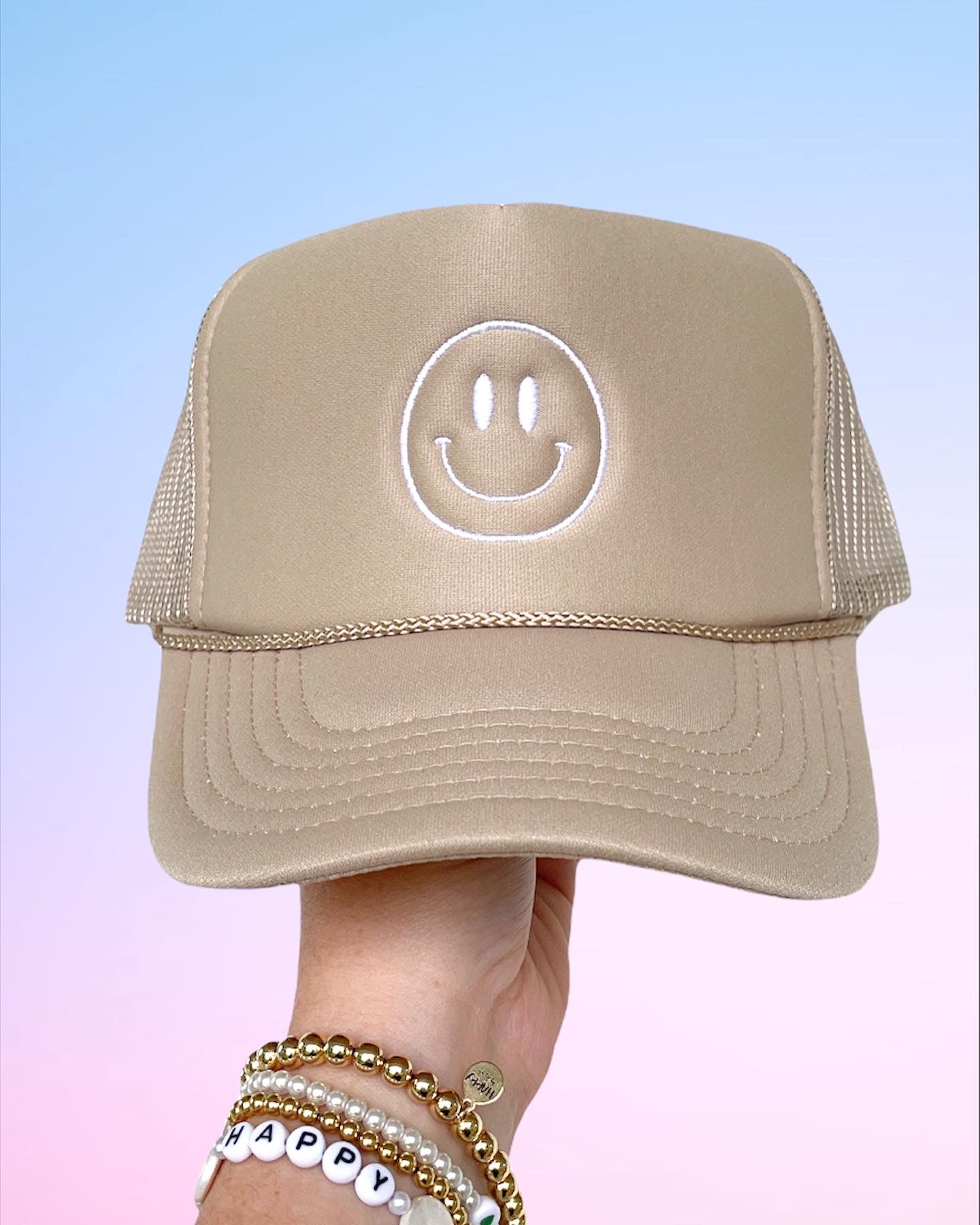 Smiley Face HAPPY Trucker Hat (Multiple Color Variations)