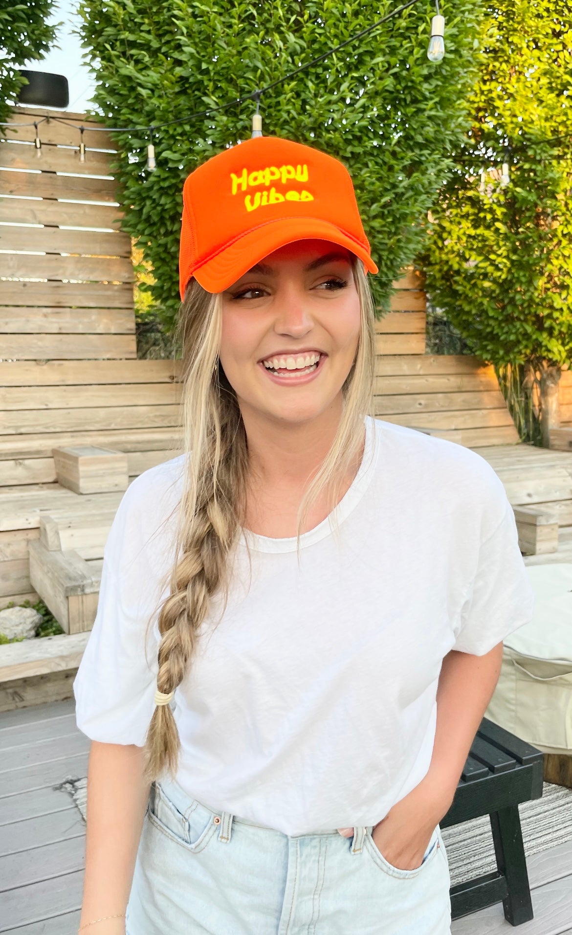 HAPPY VIBES Trucker Hat (SEE- Multiple Color Variations- look through Photos and choose your color)