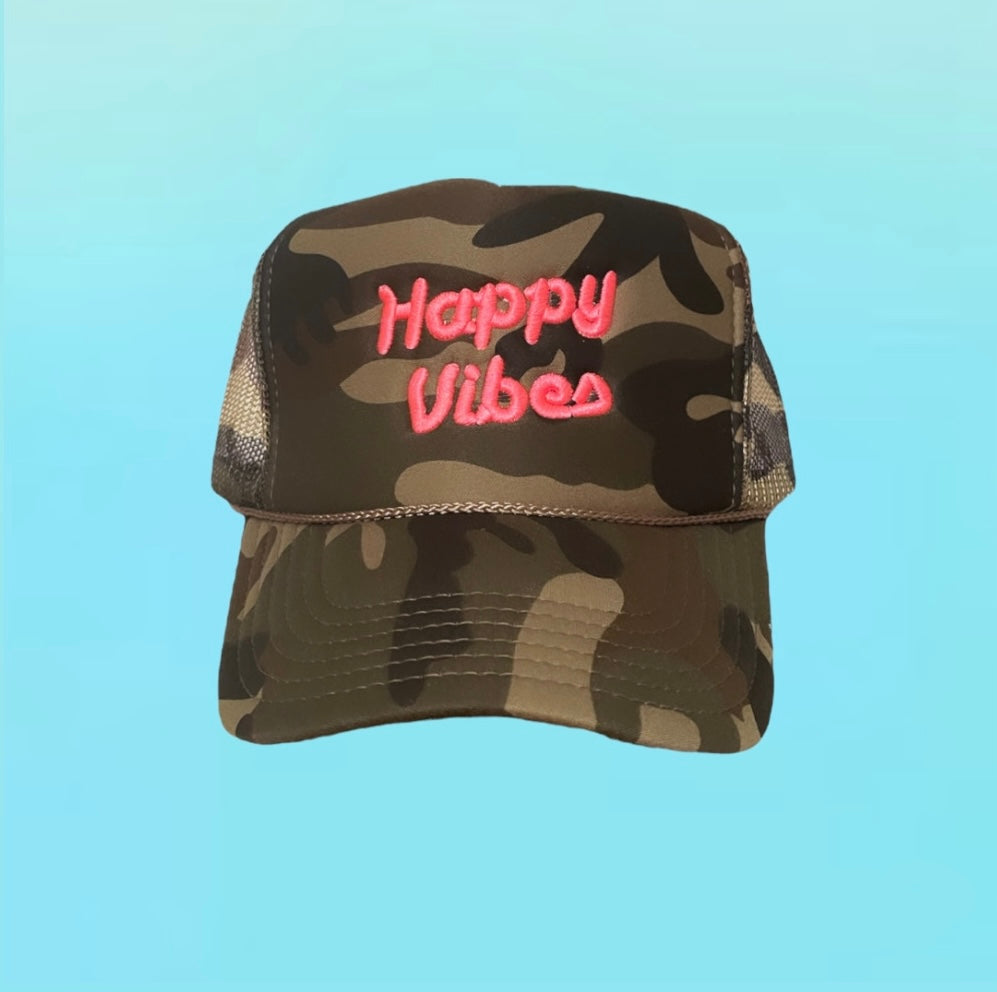 HAPPY VIBES Trucker Hat (SEE- Multiple Color Variations- look through Photos and choose your color)