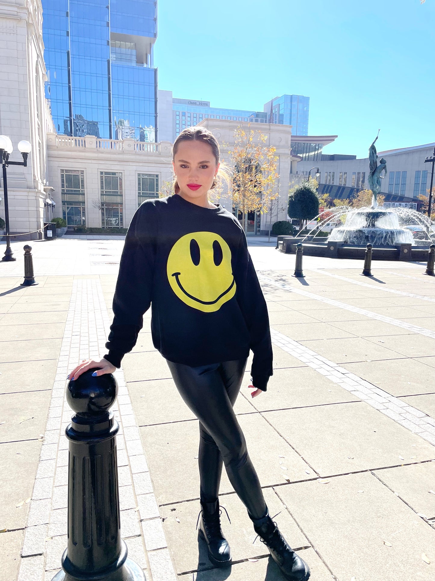 Smiley Face Crew Sweatshirt——ships out in 4 weeks