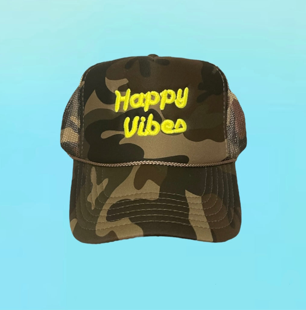 HAPPY VIBES Trucker Hat (SEE- Multiple Color Variations- look through Photos and choose your color)
