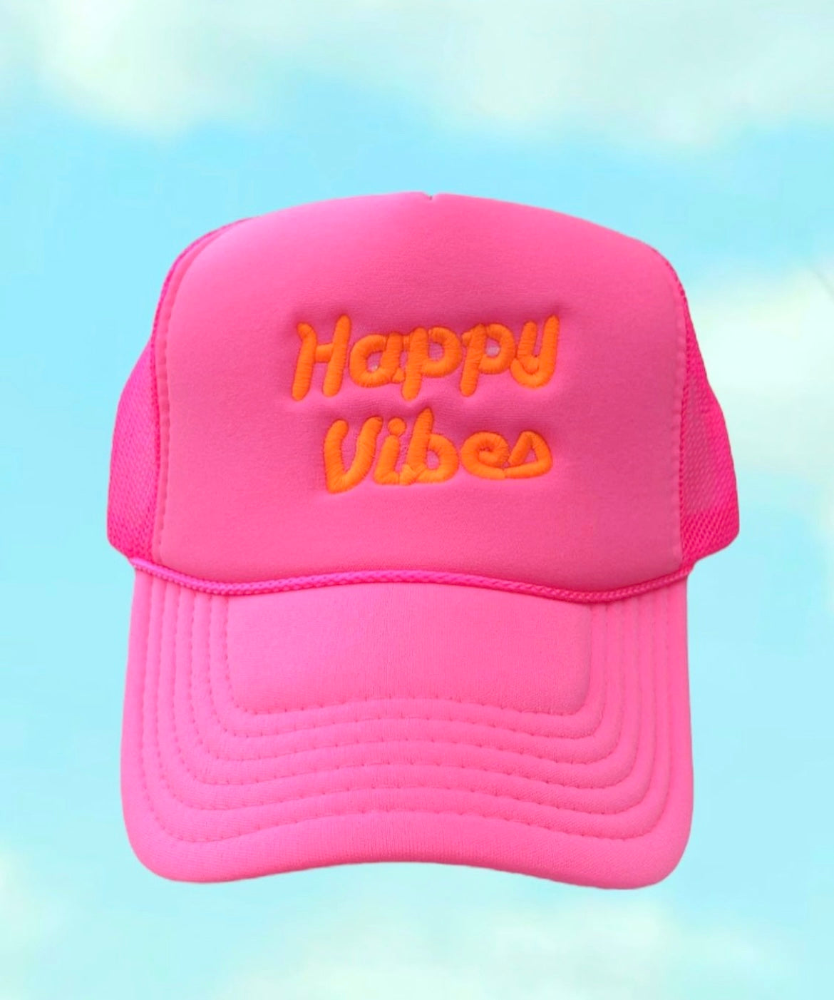 HAPPY VIBES Trucker Hat (SEE- Multiple Color Variations- look through Photos and choose your color)