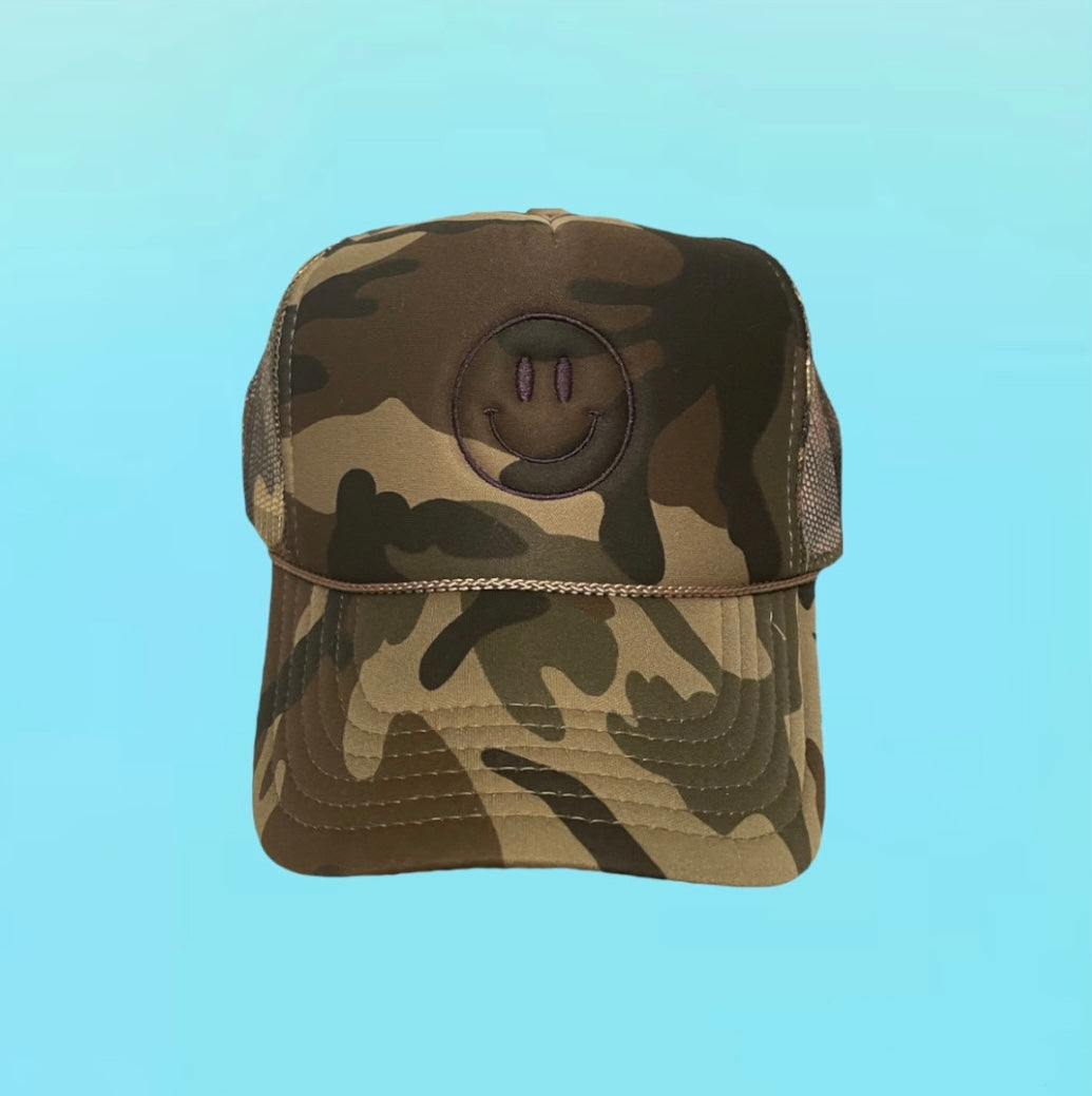 Smiley Face HAPPY Trucker Hat (Multiple Color Variations)