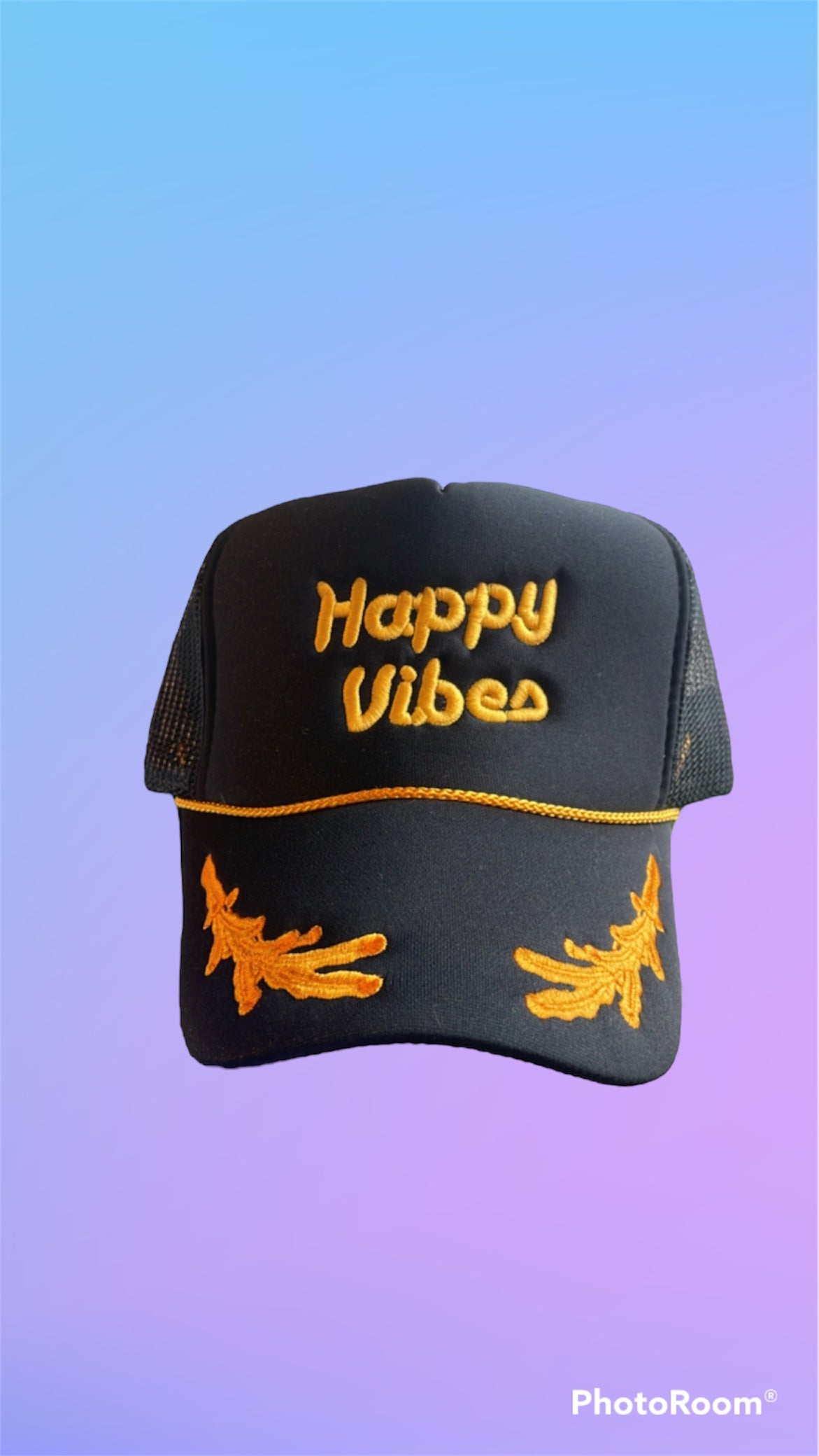 HAPPY VIBES Trucker Hat (SEE- Multiple Color Variations- look through Photos and choose your color)