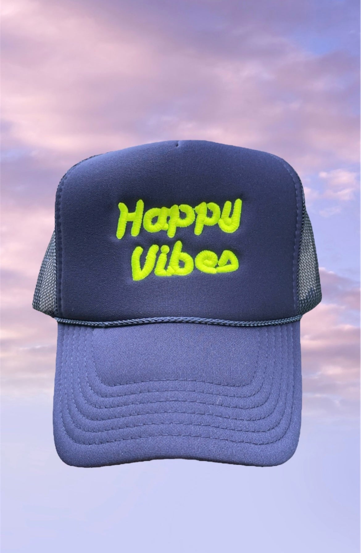 HAPPY VIBES Trucker Hat (SEE- Multiple Color Variations- look through Photos and choose your color)