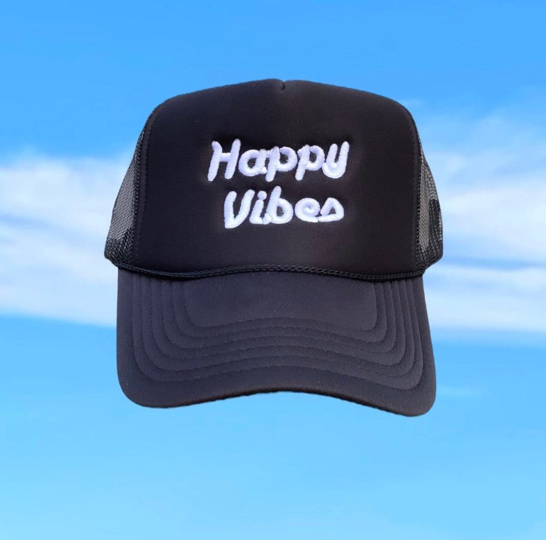 HAPPY VIBES Trucker Hat (SEE- Multiple Color Variations- look through Photos and choose your color)
