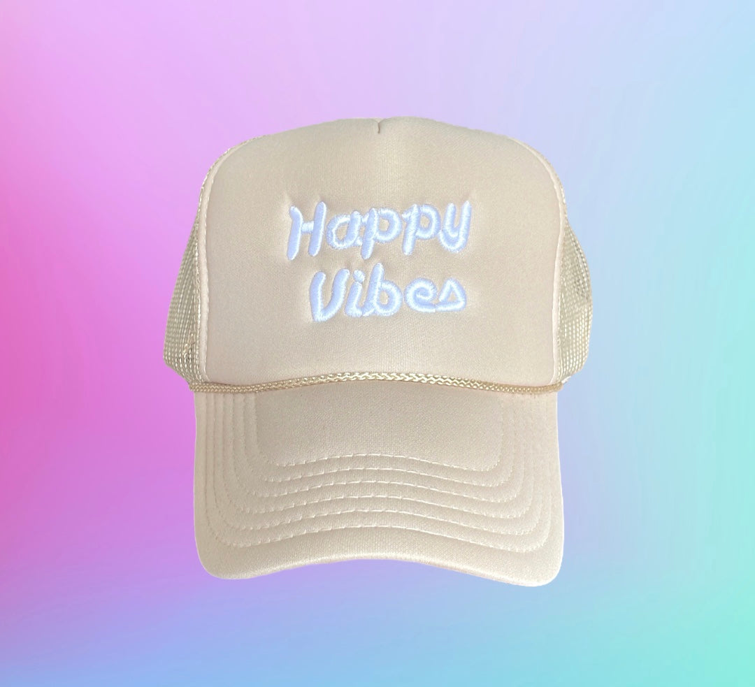 HAPPY VIBES Trucker Hat (SEE- Multiple Color Variations- look through Photos and choose your color)