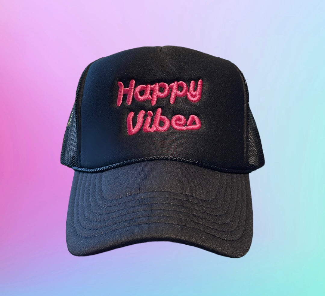 HAPPY VIBES Trucker Hat (SEE- Multiple Color Variations- look through Photos and choose your color)
