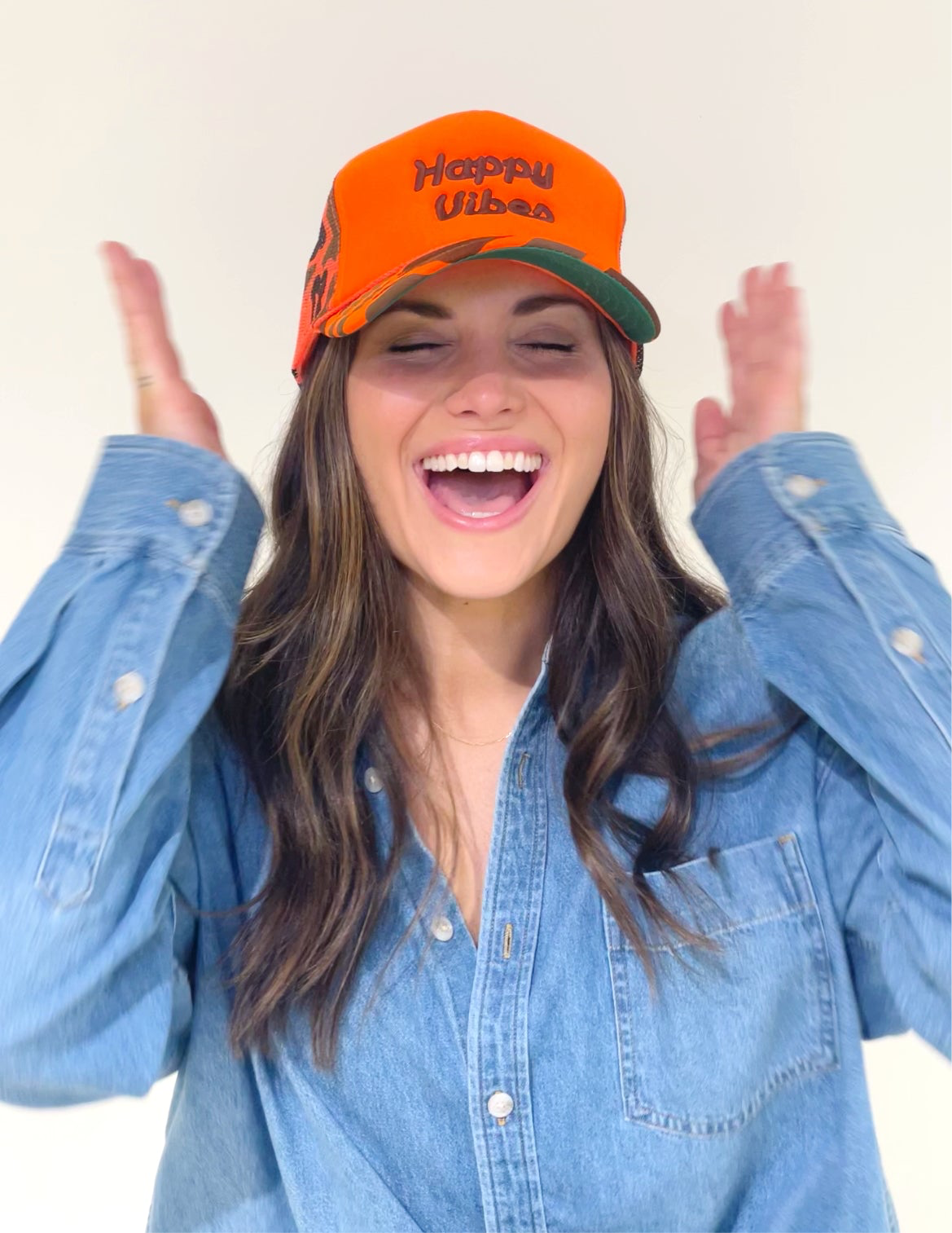 50% OFF SALE TAKEN OFF AT CHECKOUT! 
HAPPY VIBES Trucker Hat (SEE- Multiple Color Variations- look through Photos and choose your color)