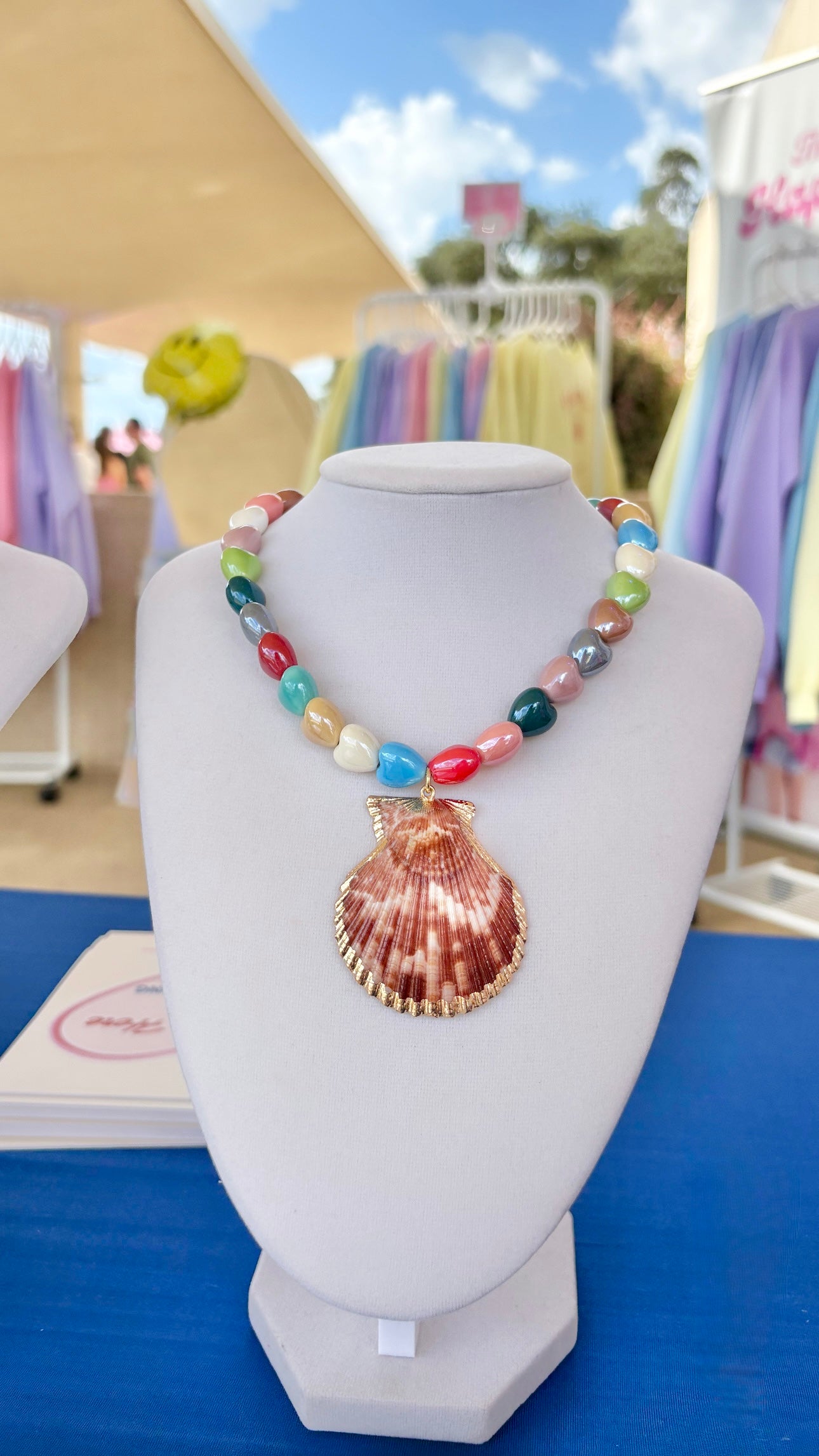 Shell Pendant on Heart Beaded Necklace
