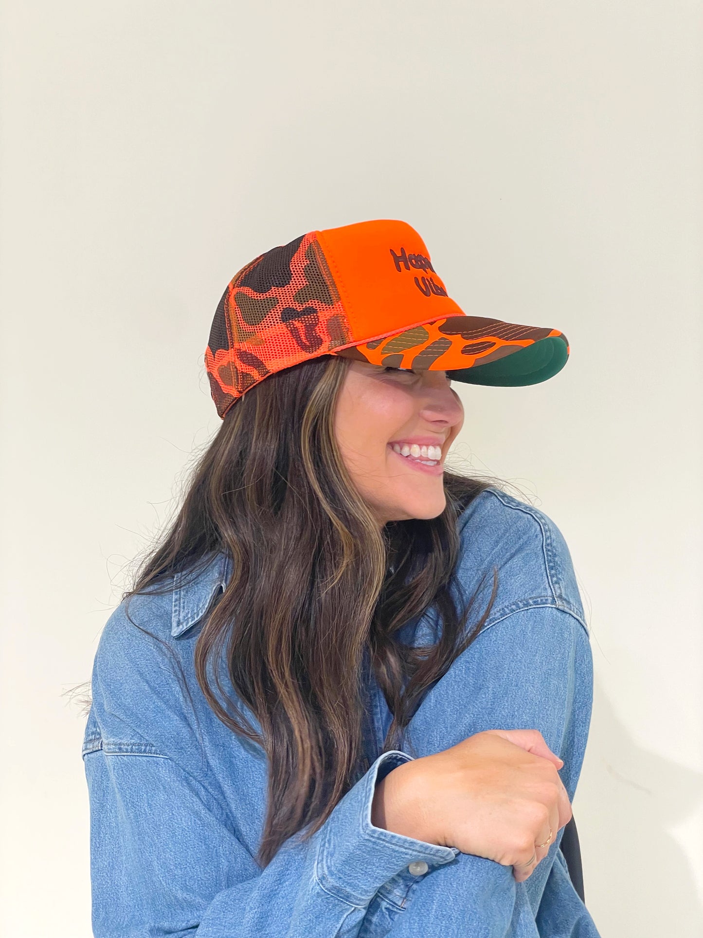 HAPPY VIBES Trucker Hat (SEE- Multiple Color Variations- look through Photos and choose your color)