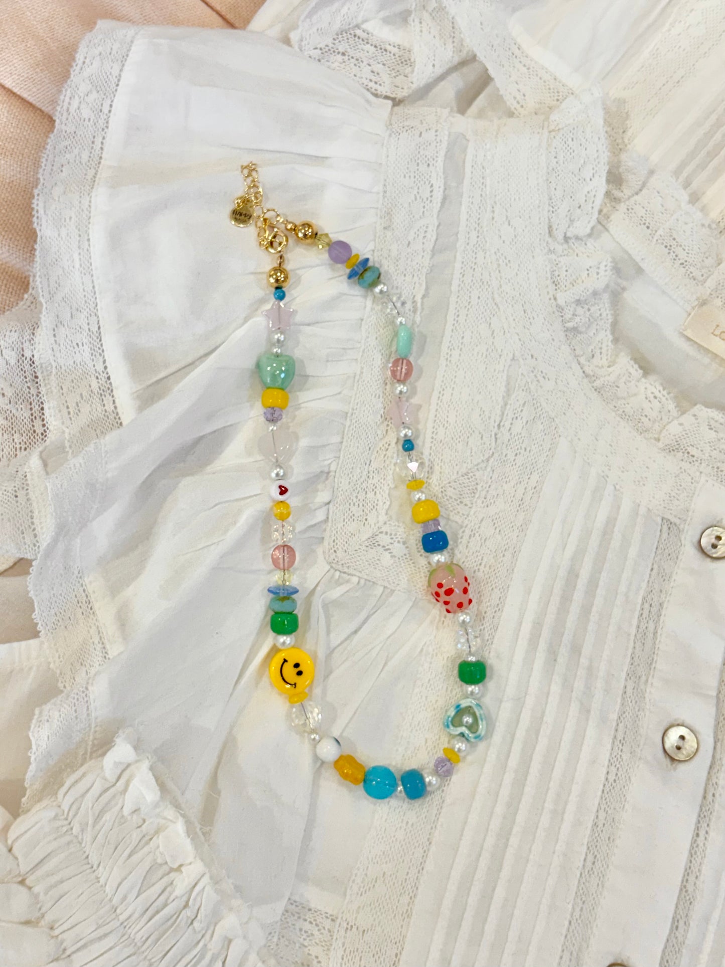Smiley Strawberry Beaded Necklace