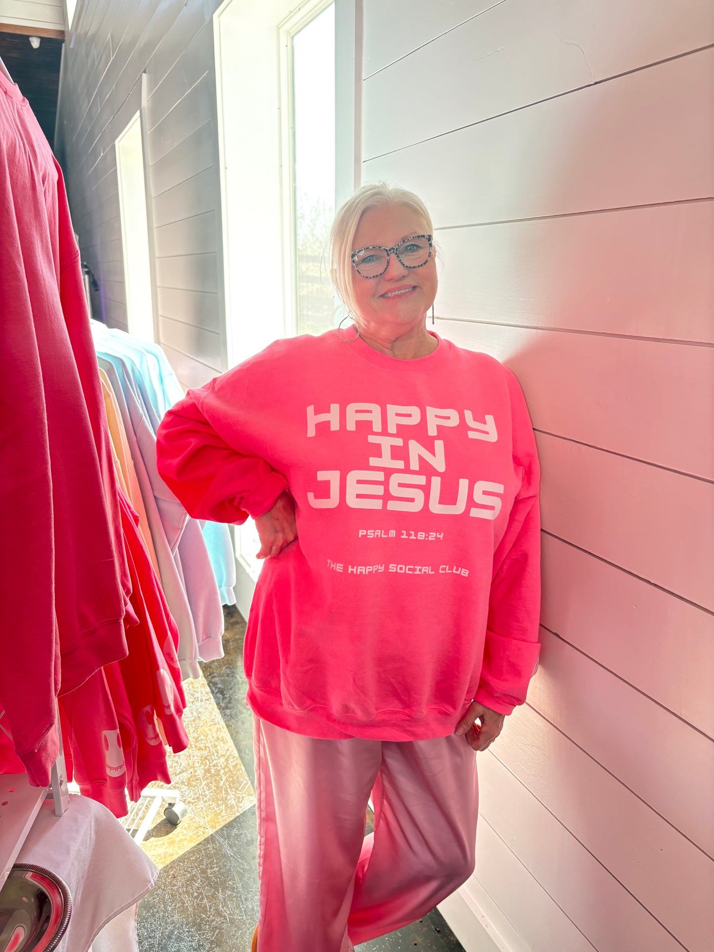 HAPPY IN JESUS Crew Sweatshirt 20% OFF discount Code SPRING20