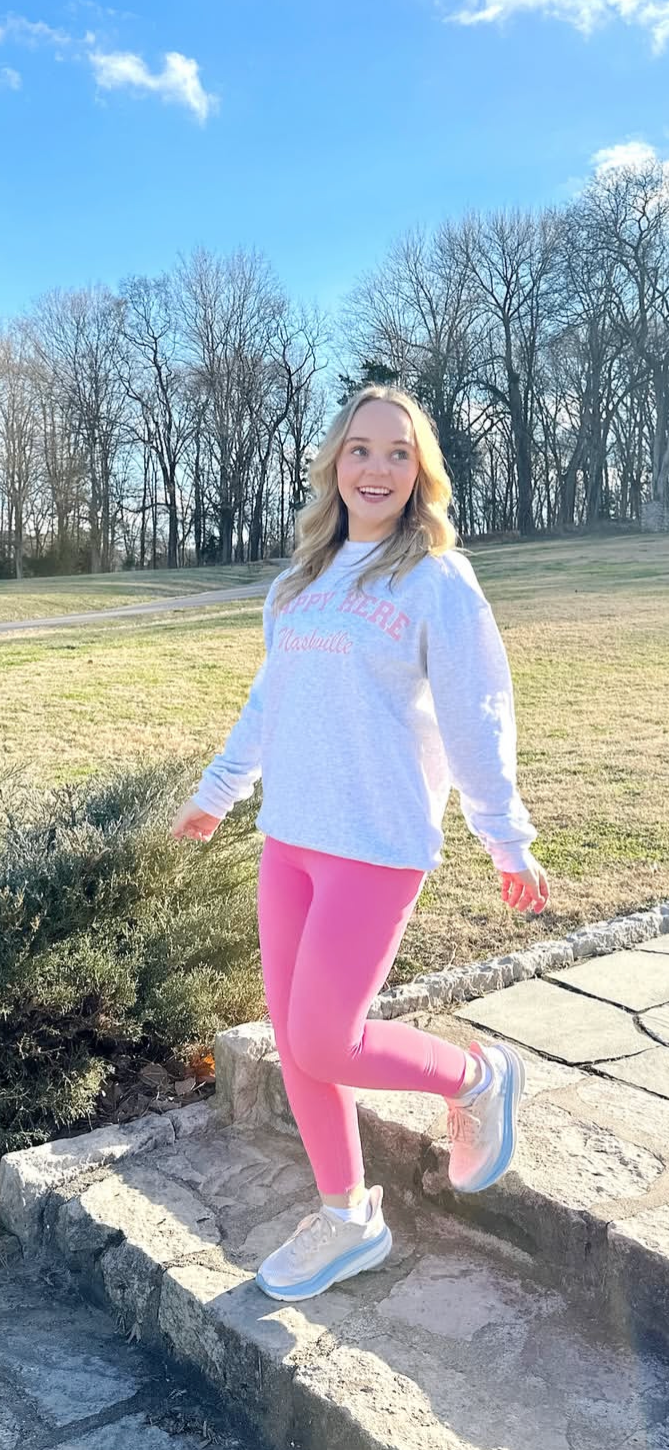 HAPPY HERE Nashville (BarbieCore Pink) Crew Sweatshirt (50% OFF) DISCOUNT Code HAPPYNY