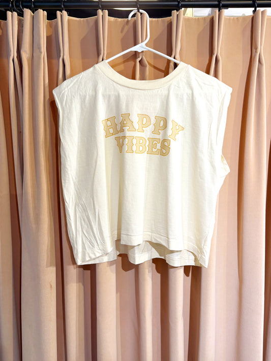 HAPPY VIBES Western Butter Cream Boxy Tank Top