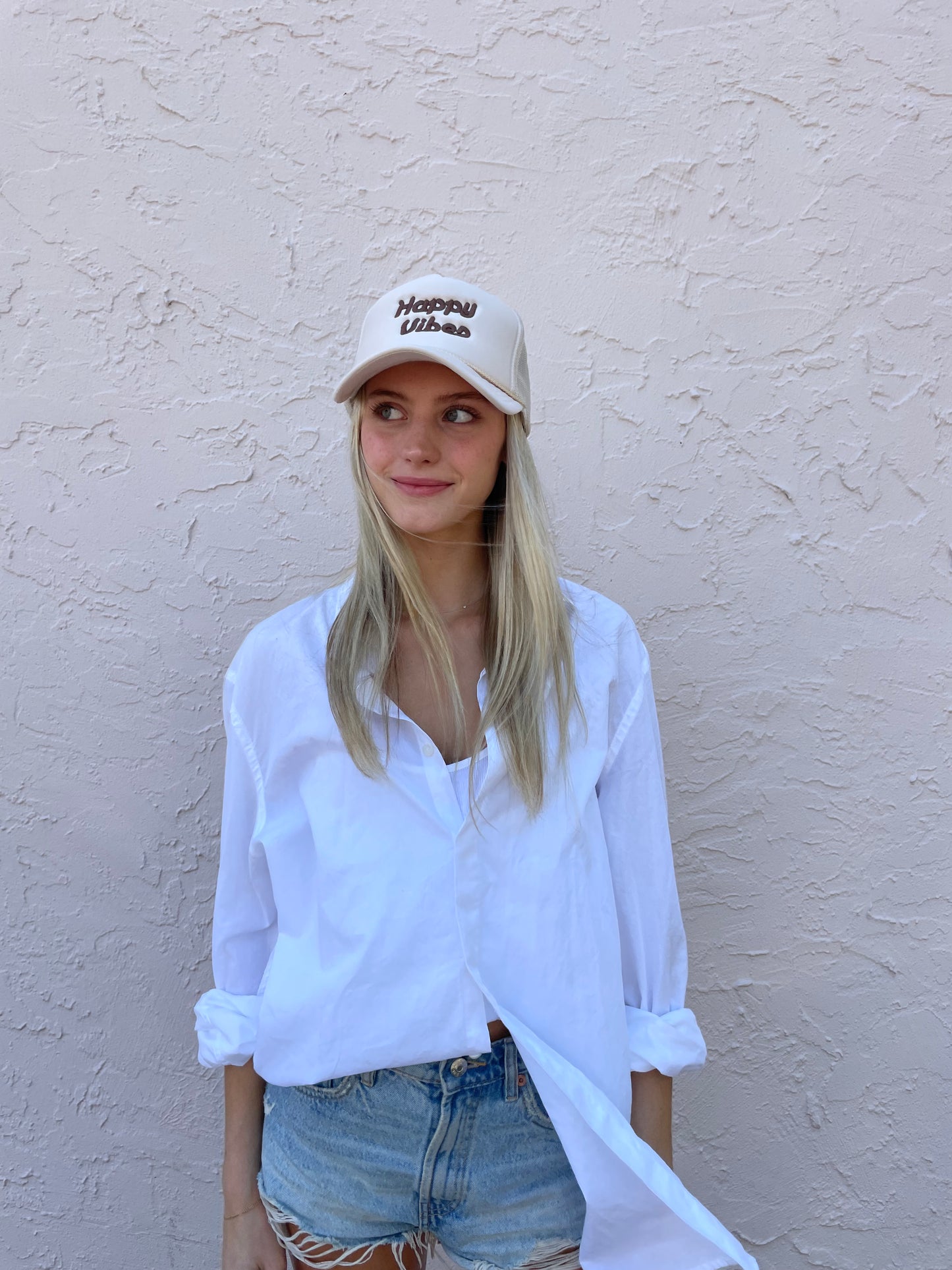 HAPPY VIBES Trucker Hat (SEE- Multiple Color Variations- look through Photos and choose your color)