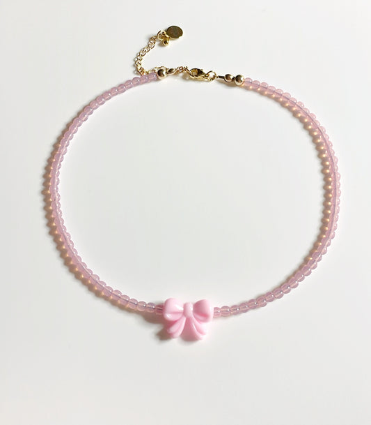 Lovely Rose Quartz Bow Necklace