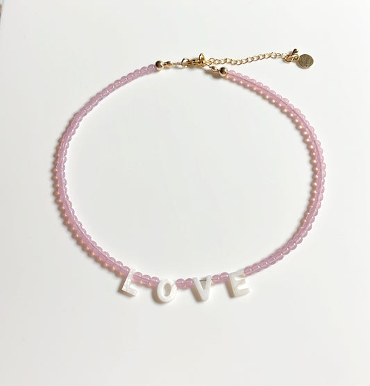 Lovely Rose Quartz LOVE Mother of Pearl Necklace