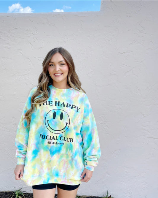 Summer Tie-Dye HAPPY SOCIAL CLUB Crew Sweatshirt