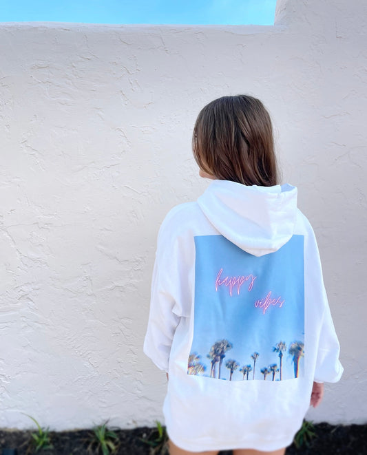 60% OFF SALE TAKEN OFF AT CHECKOUT! 
HAPPY VIBES Beach Hoodie