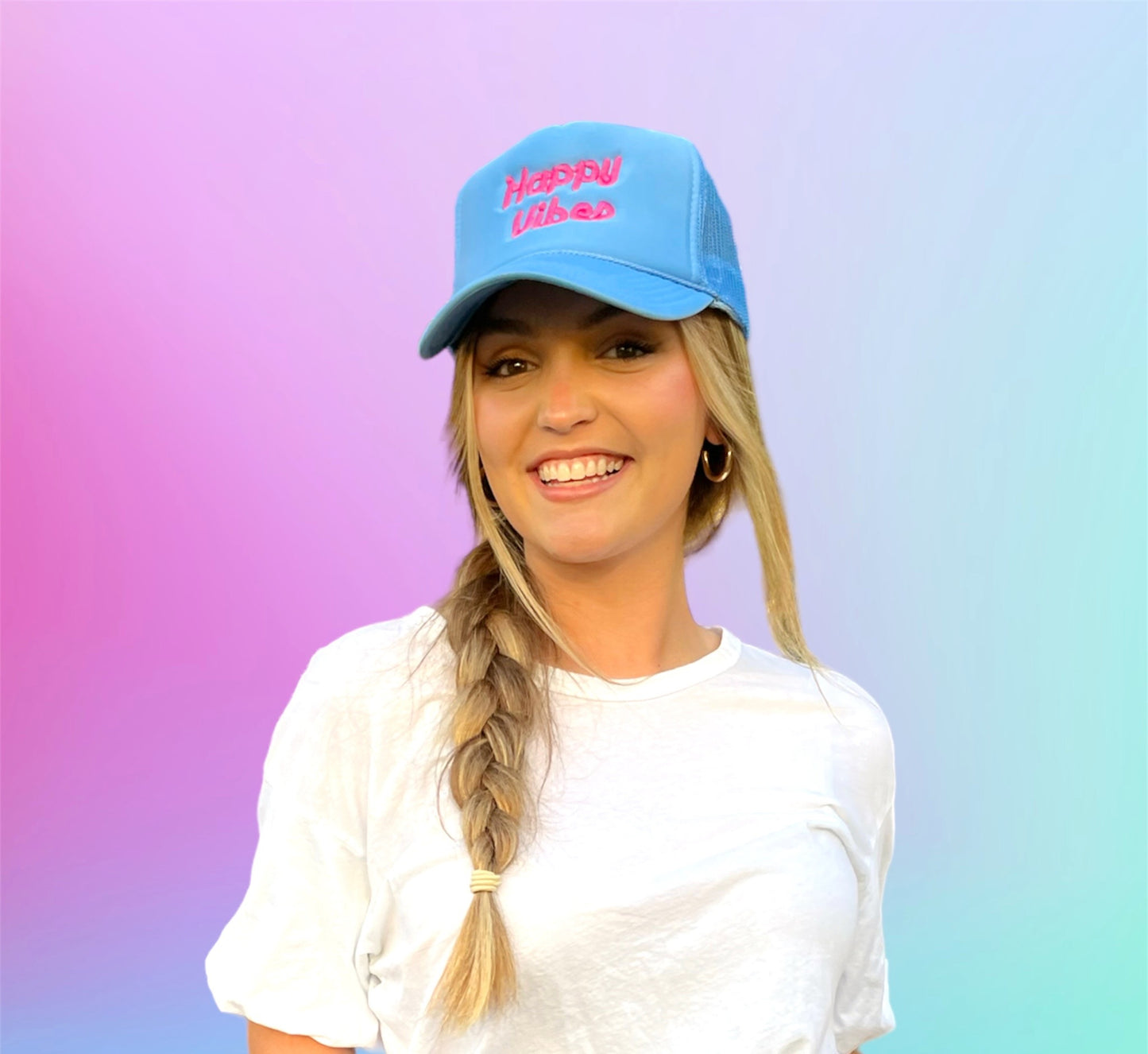 HAPPY VIBES Trucker Hat (SEE- Multiple Color Variations- look through Photos and choose your color)