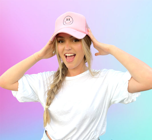 Smiley Face HAPPY Trucker Hat (Multiple Color Variations)