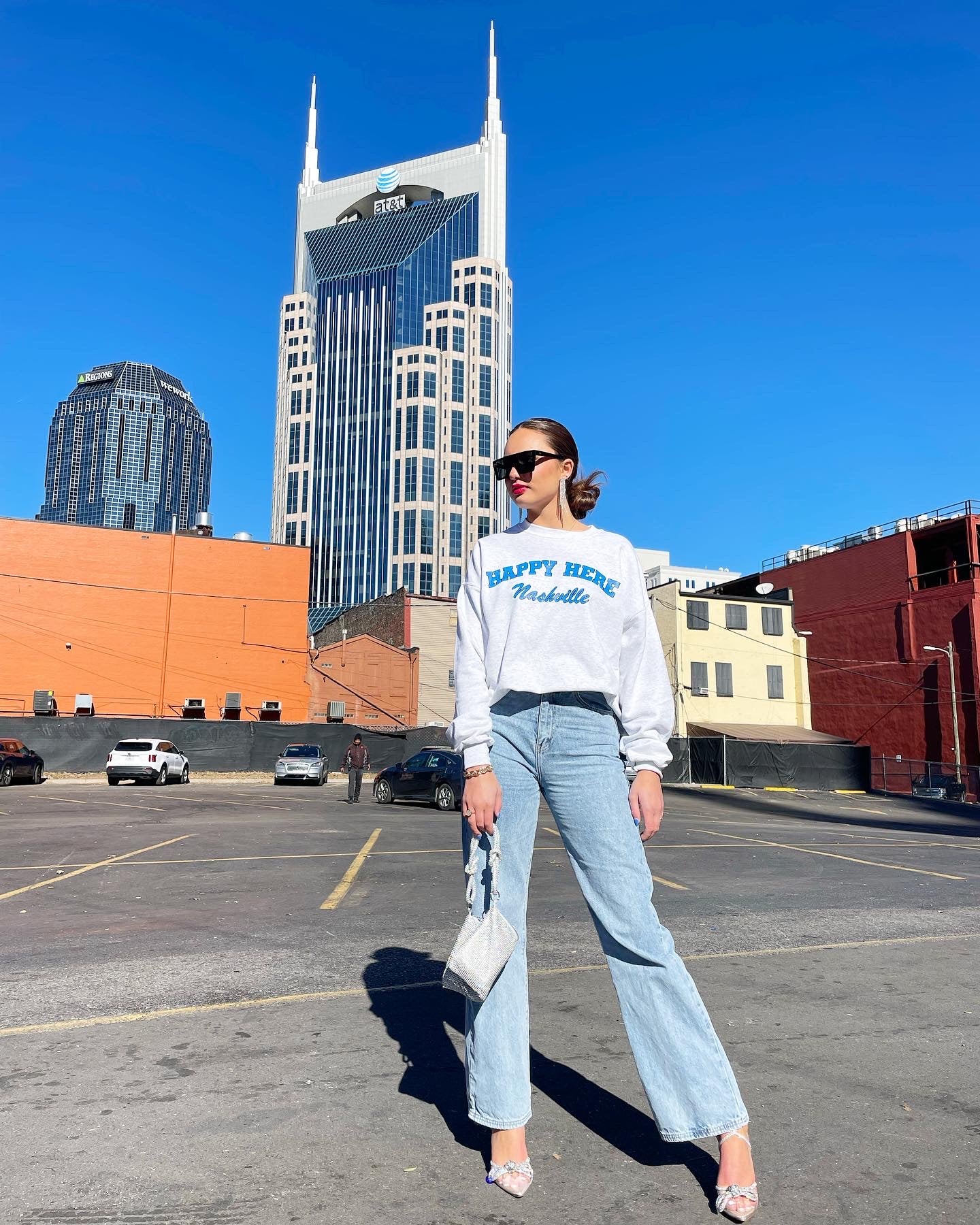 HAPPY HERE NASHVILLE TN Crew Neck Sweatshirt