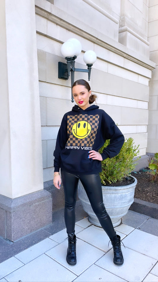60% OFF SALE TAKEN OFF AT CHECKOUT! 
Checker Board HAPPY Hoodie