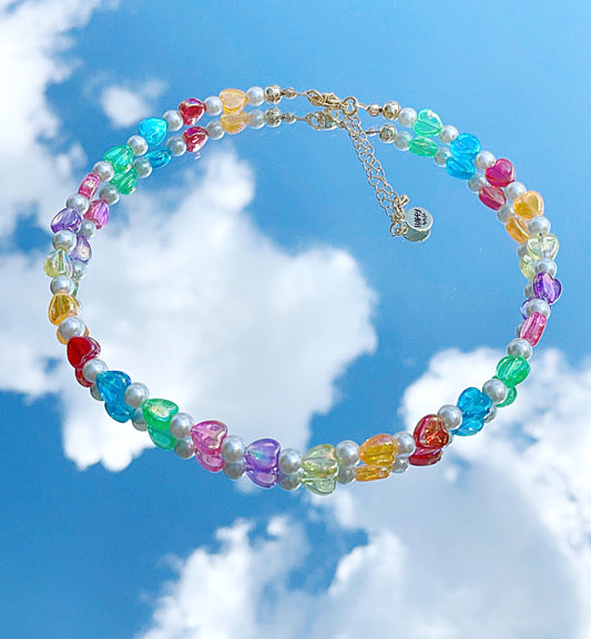 RAINBOW HEART PEARL NECKLACE